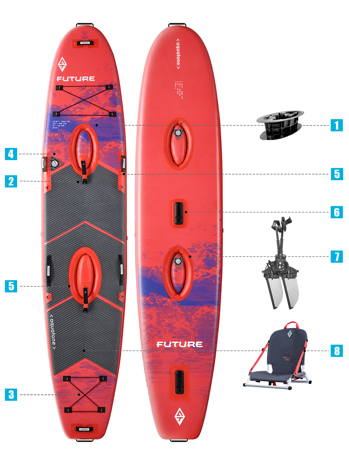 Inflatable доска Aquatone FUTURE 13'0" 2+1 MULTI-PERSON PEDAL SUP — in action on the water
