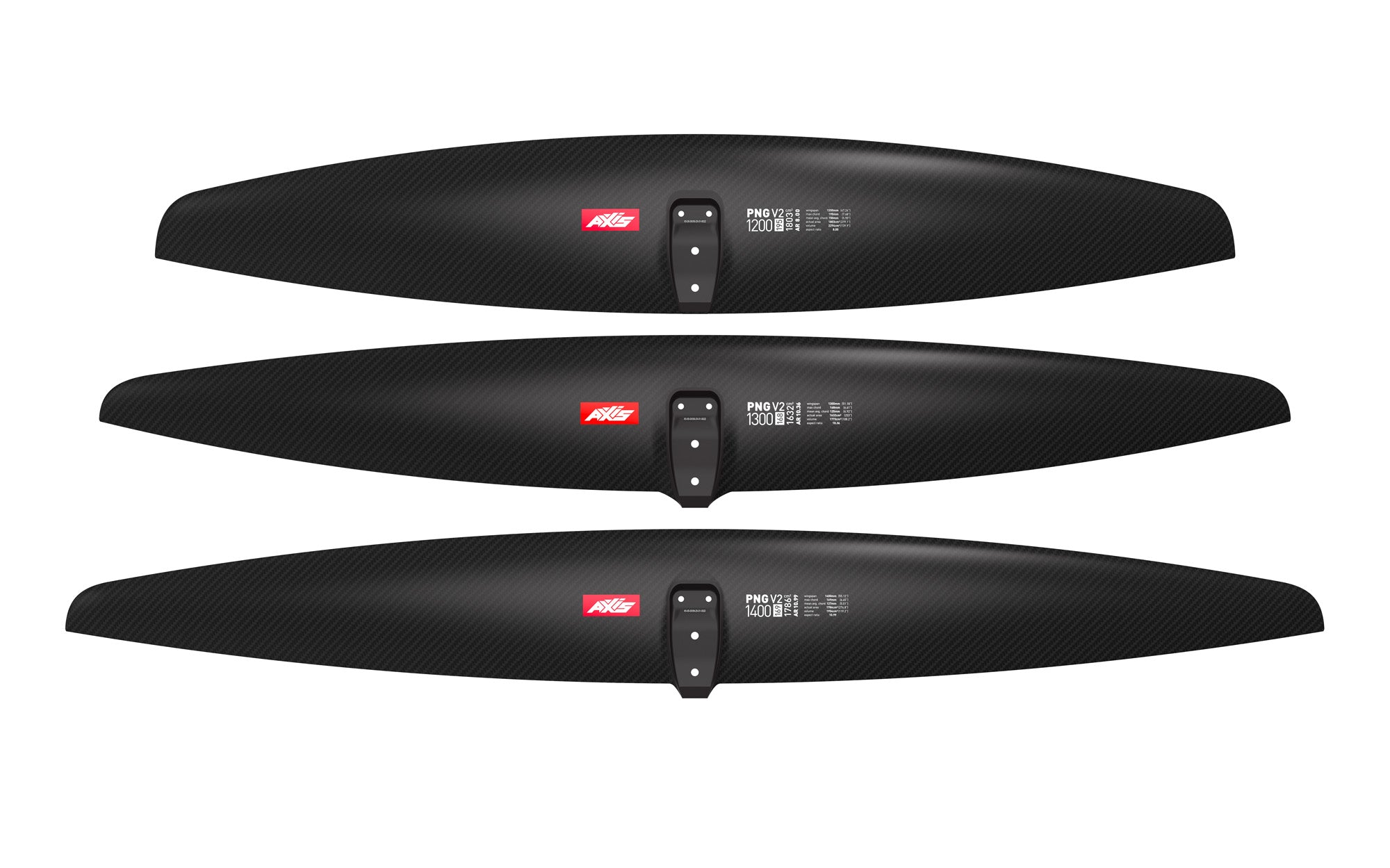 Переднее крыло фойла AXIS Foils AXIS PNG V2 1300 Ultra High Mod Reinforced Carbon Hydrofoil wing — in action on the water