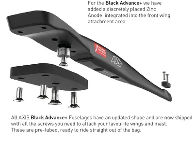 Фюзеляж фойла AXIS Foils Black Sillyshort Advance+ Fuselage — вид сбоку