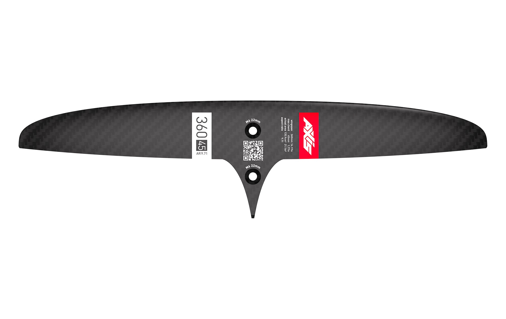 Переднее крыло фойла AXIS Foils SKINNY - 360/45 Carbon Rear Hydrofoil wing — вид сбоку