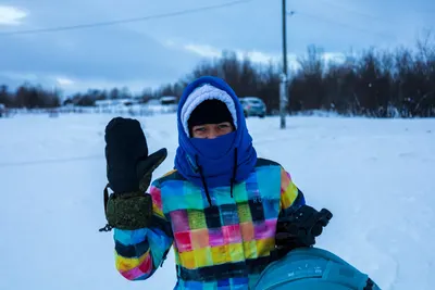 Кайт над снежным полем, зимний выезд